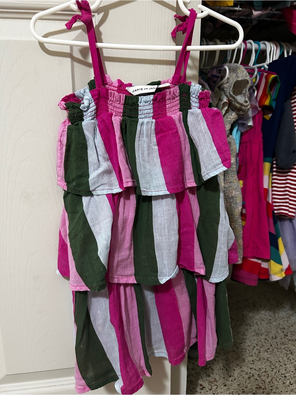 Janie and Jack Striped Gauze Tiered Ruffle Sundress Raspberry Rose size 3T